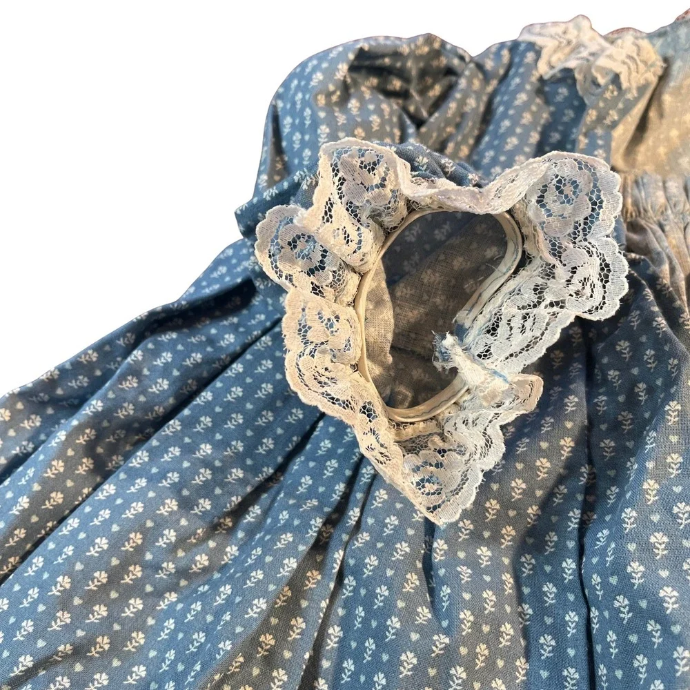 Vintage Handmade‎ Doll Clothes Blue Floral Print Dress Bloomers Set Cottagecore
